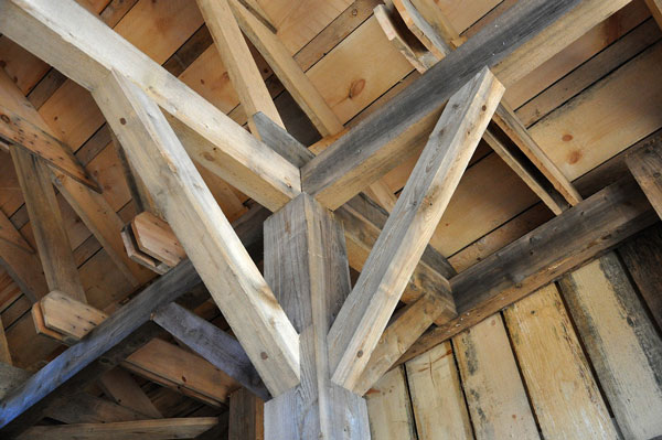 New wood beams used to replace old in restoration project