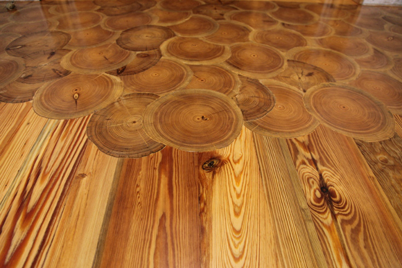 pine log round flooring