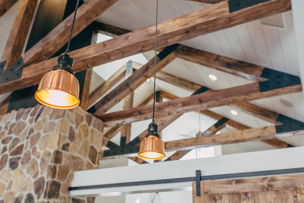 New wood beams treated with wood wax