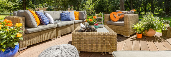 restored decking with garden furniture