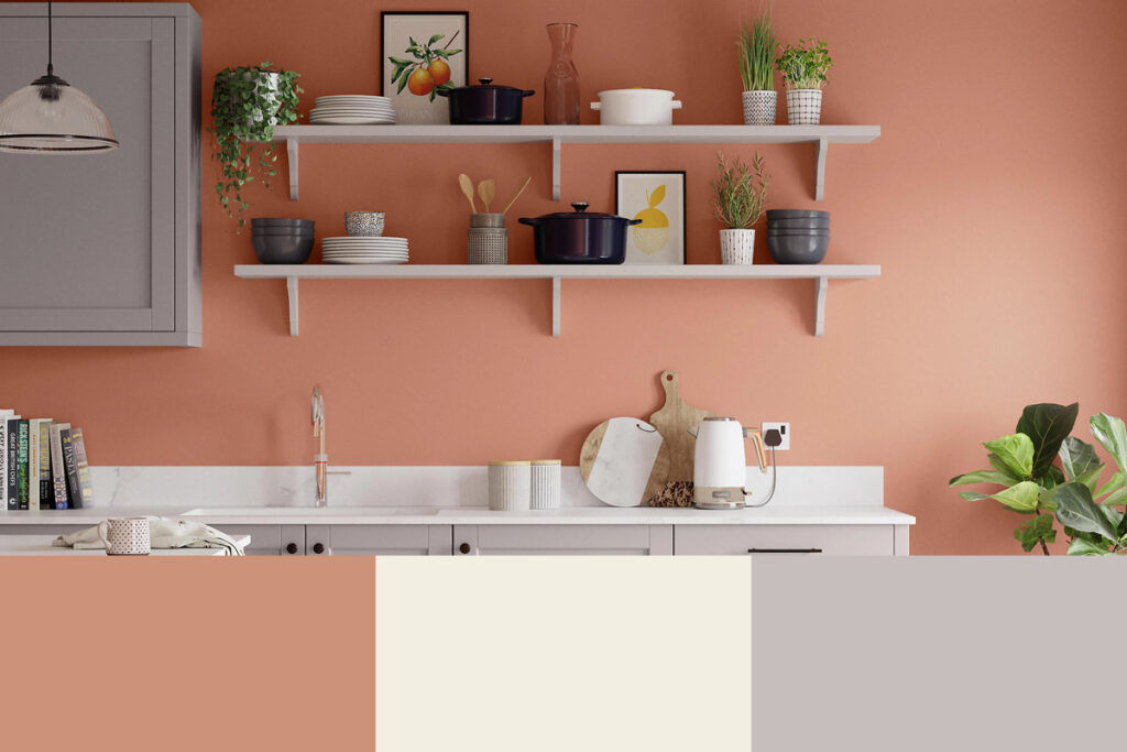Dulux paint colours: Copper Blush, Jasmine White, Perfectly Taupe