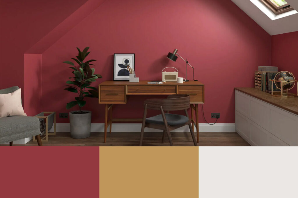 Heritage paint colours: Pugin Red, Brushed Gold, Mallow White