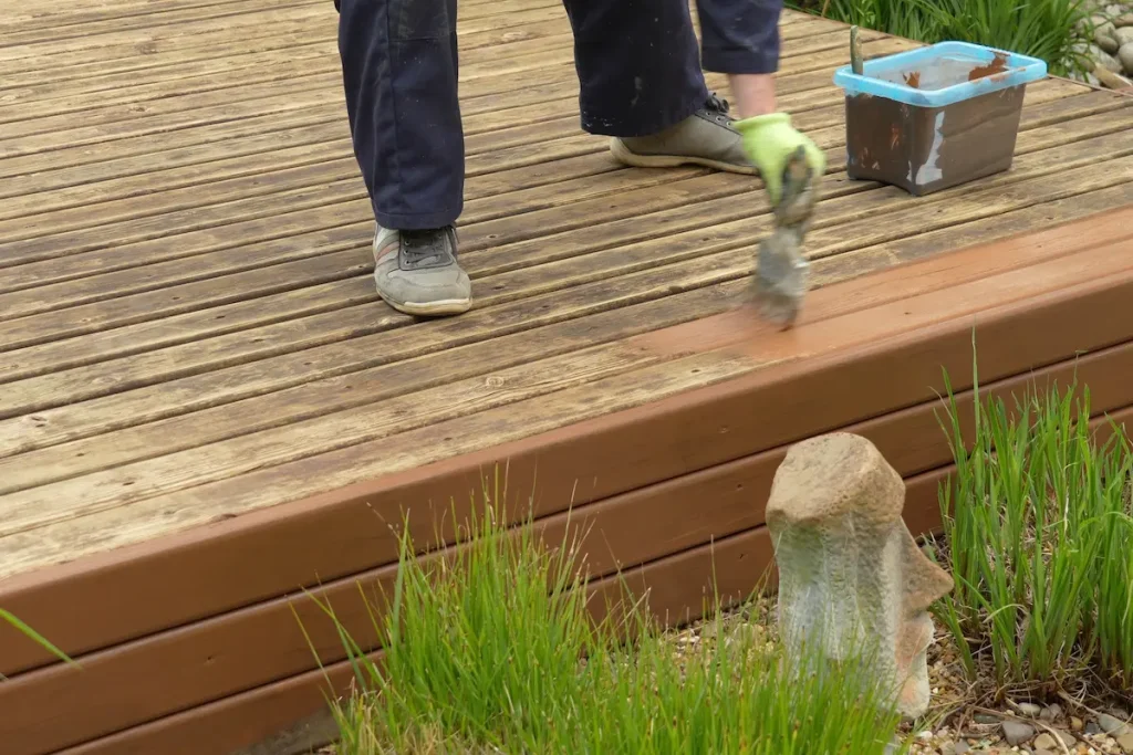 Applying Ronseal Decking Paint along complete boards