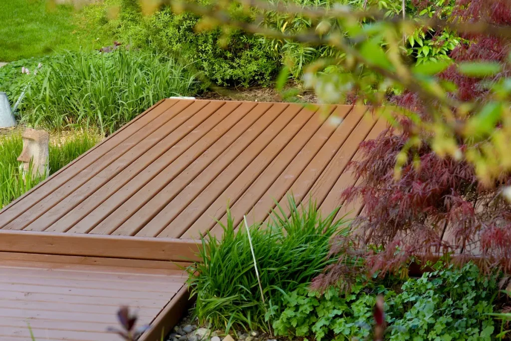 Completed garden decking after two coats of decking paint