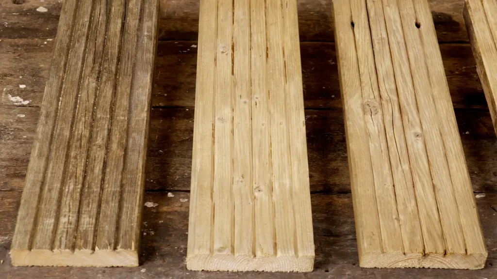 Side-by-side results from decking cleaner and wood reviver treatments.