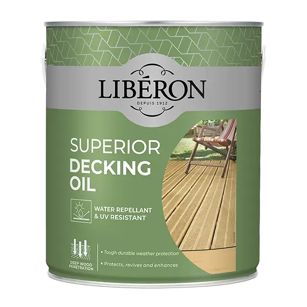 Liberon Superior Decking Oil in Medium Oak for wooden decking