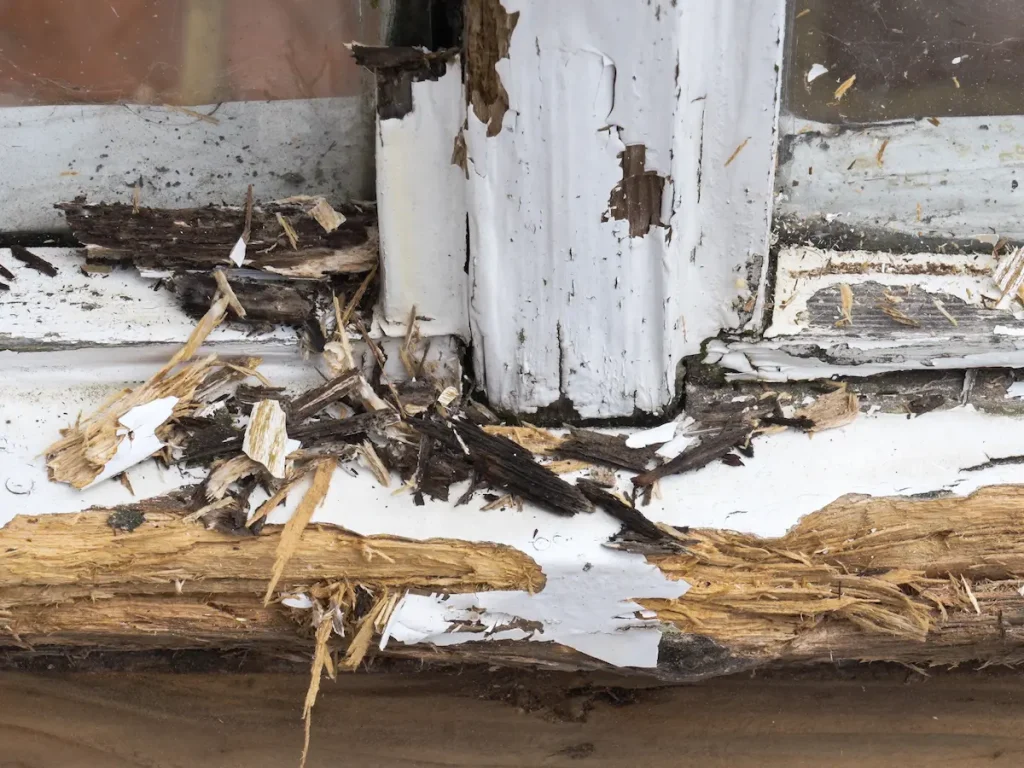 Rotten exterior timber before Repair Care DRY FLEX repair
