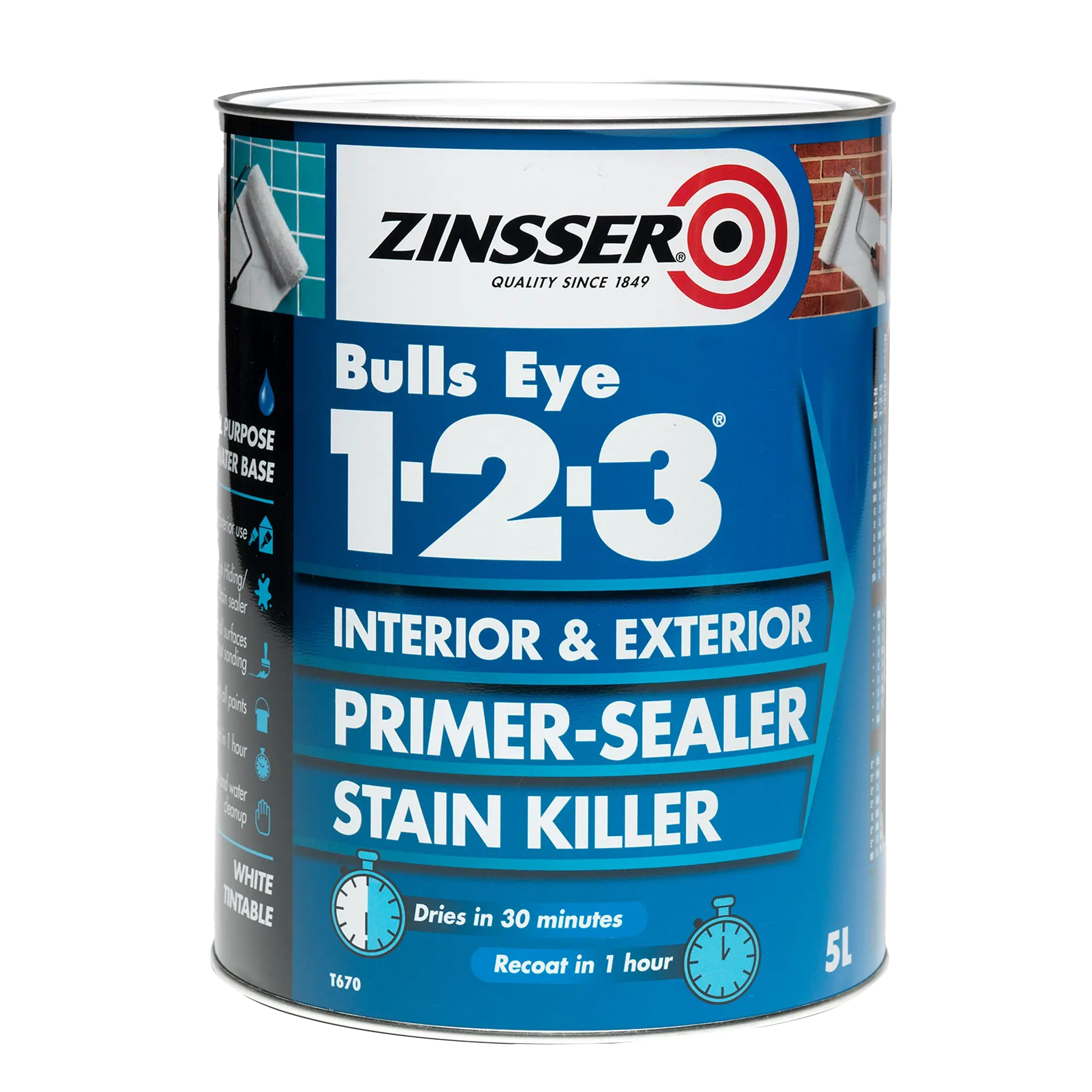 Zinsser Bulls Eye 1-2-3 2.5L, Grey, Universal Stain Block Primer and Sealer