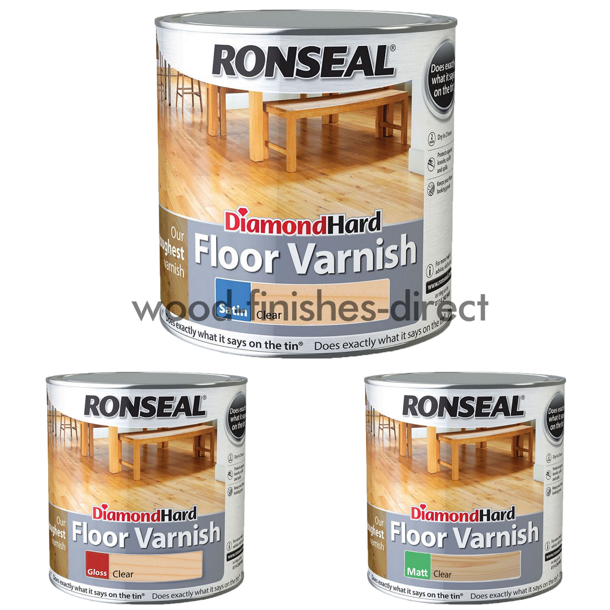 Ronseal Diamond Hard Floor Varnish 2 5l 5l Matt Satin Gloss